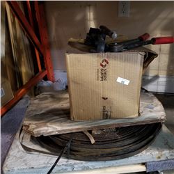 LOT OF BANDING STRAPS WITH CRIMPERS, TOOL AND CLIPS DOLLY NOT INCLUDED
