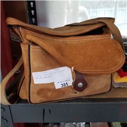 LEATHER TACKLE BAG W/ FISHING LINE AND WEIGHTS