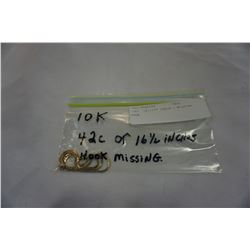 10KT 16-1/2" CHAIN - MISSING HOOK