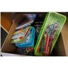 Image 1 : BOX OF KIDS TOYS, PENCIL CRAYONS, LETTERS, AND BOOKS