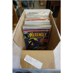 BOX OF COLLECTIBLE COMICS INCLUDING WEREWOLF AND SUPERMAN