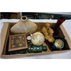 ETCHED RUBY GLASS BOWLS, POTTERY, AND CERAMIC JUG