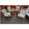 Image 3 : ROUND RATTAN GLASSTOP TABLE AND 4 RATTAN SWIVEL CHAIRS