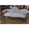 Image 1 : VINTAGE WOOD FRAMED BUTTONBACK SETTEE AND ARMCHAIR