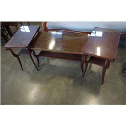 ANTIQUE 3 PIECE GLASS TOP COFFEE TABLE SET