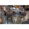 Image 3 : GLASS TOP BAR HEIGHT PATIO TABLE AND 2 PATIO STOOLS