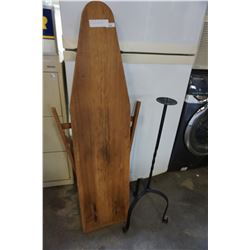 3FT TALL IRON CANDLE HOLDER AND ANTIQUE IRONING BOARD