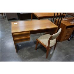 VINTAGE TEAK 2 DRAWER STUDENTS DESK AND VINTAGE TEAK UPHOLSTERED CHAIR