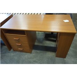 VINTAGE TEAK FINISH 3 DRAWER STUDENTS DESK WITH SIDE BOOKSHELF