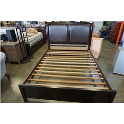 ESPRESSO BROWN LEATHER INSERT QUEEN SIZE BED FRAME