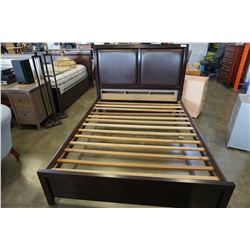 ESPRESSO BROWN LEATHER INSERT QUEEN SIZE BED FRAME