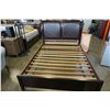Image 1 : ESPRESSO BROWN LEATHER INSERT QUEEN SIZE BED FRAME