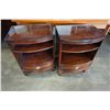 Image 3 : VINTAGE MAHOGANY GLASS TOP 1 DRAWER END TABLES AND QUEENSIZE MAHOGANY HEAD BOARD