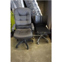 ROLLING HIGHBACK FABRIC OFFICE CHAIR AND BLACK OFFICE CHAIR