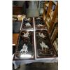 Image 2 : 4 PEARL INLAY PANELS AND 3 BLACK VASES