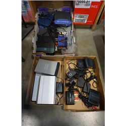 3 TRAYS OF HARD DRIVERS, ROUTERS, COMPUTER ELECTRONICS