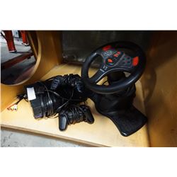PLAYSTATION 2 W/ 2 CONTROLLERS AND STEERING WHEEL - WORKING