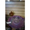 Image 1 : YELLOW GLASS DISH, SILVER OVER LAY DISH, AND PURPLE PLATTER AND COLLECTOR PLATE