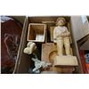 Image 2 : 2 BOXES OF CARVED WOOD FIGURES, CANISTERS, AND MORE
