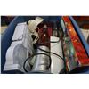Image 8 : MEAT SLICER, AUTOMATIC JAR OPENER, TOTE OF RADIO, LAVAL LAMP, AND ESTATE GOODS