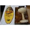 Image 1 : BOX OF PEARL VASE AND LINCOLN CITY MINI SURFBOARD
