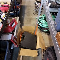 BOX OF EXTENSION CORDS, TOOL AND DRILL