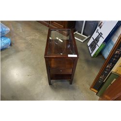 GLASS TOP 1 DRAWER CHAIR SIDE TABLE