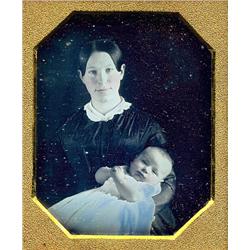 Daguerrotype   MOTHER HOLDS SLEEPING BABE.