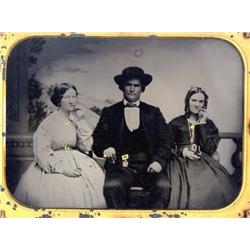 Ambrotype   GENTLEMAN 2 WIVES WITH PIPES