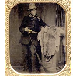 Tintype   HUNTER WITH HIS WOLF PELT.