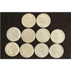 10 ASSORTED FULL DATE 1930'S BUFFALO NICKELS