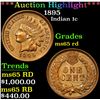 Image 1 : ***Auction Highlight*** 1895 . . Indian Cent 1c Graded GEM Unc RD By USCG (fc)