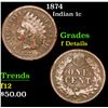 Image 1 : 1874 . . Indian Cent 1c Grades f details