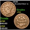 Image 1 : 1846 . . Braided Hair Large Cent 1c Grades vf++