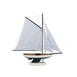 Wooden Bermuda Sloop Dark Blue - White Sails Model Sailboat Decoration 17"