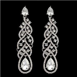 Rhodium Plated Clear Crystal Rhinestone Wedding Drop Dangle Earrings