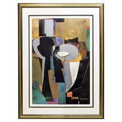 Vander Zee Modern Framed Abstract "Silver Columns"