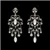 Image 1 : Rhodium Plated Clear Crystal Pearl Chandelier Drop Dangle Earrings