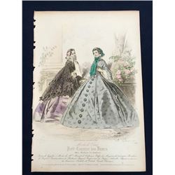 19thc French Hand-colored Engraving, Fashion Plate, Petit Courier des Dames