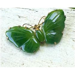 Vintage Chinese Jade Silver Butterfly Brooch