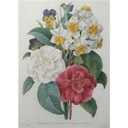 After Pierre-Jospeh Redoute, Floral Print, #13 Bouquet de Camelias, Narcisses et Pensees