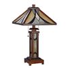 Image 2 : â€œGORDONâ€ Tiffany-style Mission 3 Light Double Lit Wooden Table Lamp 15" Shade