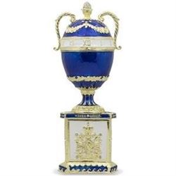 1895 Blue Serpent Clock Russian Faberge-Inspired Egg 7"