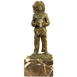 Miniature Vienna Bronze Sculpture of Native Chief or Shaman w/ Animal Skull 9.5" x 4"