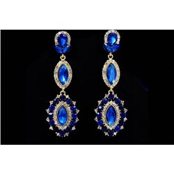 Royal Blue Czech Crystal & Rhinestone Chandelier Drop Earrings