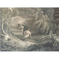 Early 19thc Engraving, Horseman in Storm