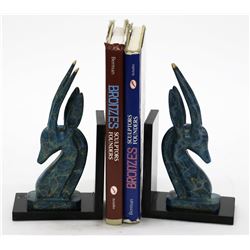 Impala Gazelle Antelope Bronze Metal Bookend Sculpture on Marble (Pair) 10" x 6"