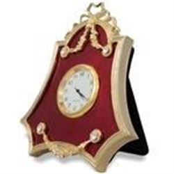 4" Faberge-Inspired Red Enameled Guilloche Russian Antique Style Clock
