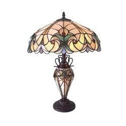  LIAISON  Tiffany-style 3 Light Victorian Double Lit Table Lamp 18  Shade