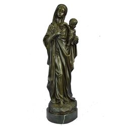 Bronze Statue of Virgin Mary w/ Baby Jesus 23" x 8"